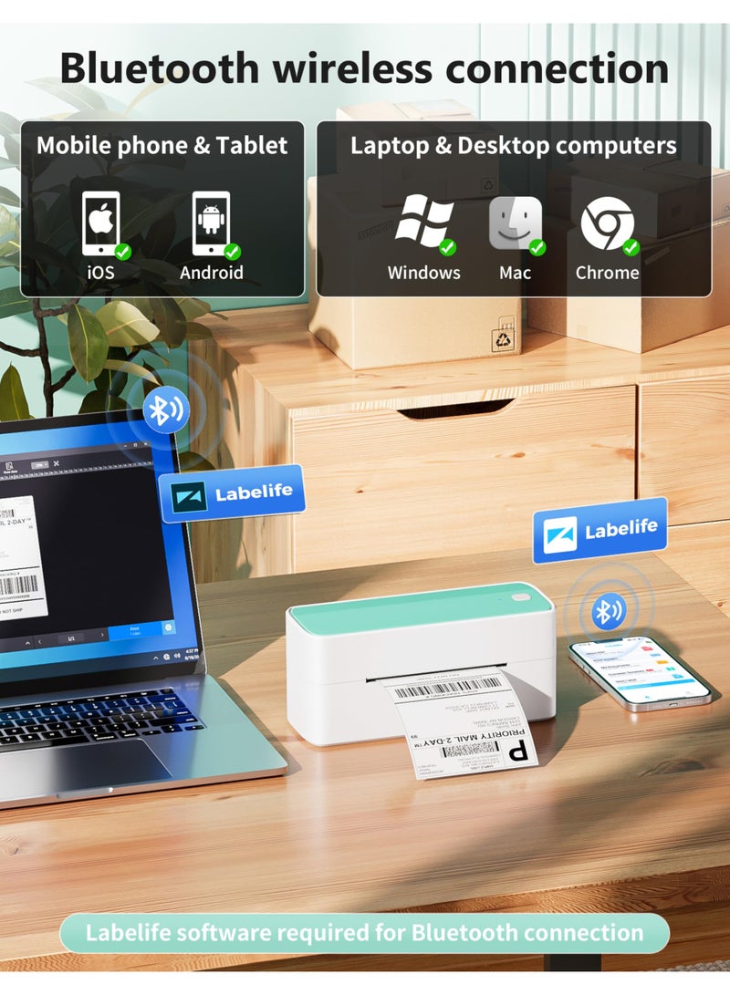 فوميمو طابعة 241BT بلوتوث حرارية لملصقات الشحن 4x6 لاسلكية، متوافقة مع منصة التجارة الإلكترونية، iOS/أندرويد/ويندوز/ماك، سرعة 150 مم/ث بدون حبر أو تونر - Image 2